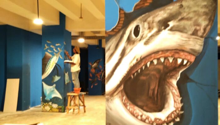 Menjelang Soft Opening Aquarium Indonesia Pangandaran,7 Pelukis Hiasi Dinding Tiang Gambar Biota Laut 3 Dimensi